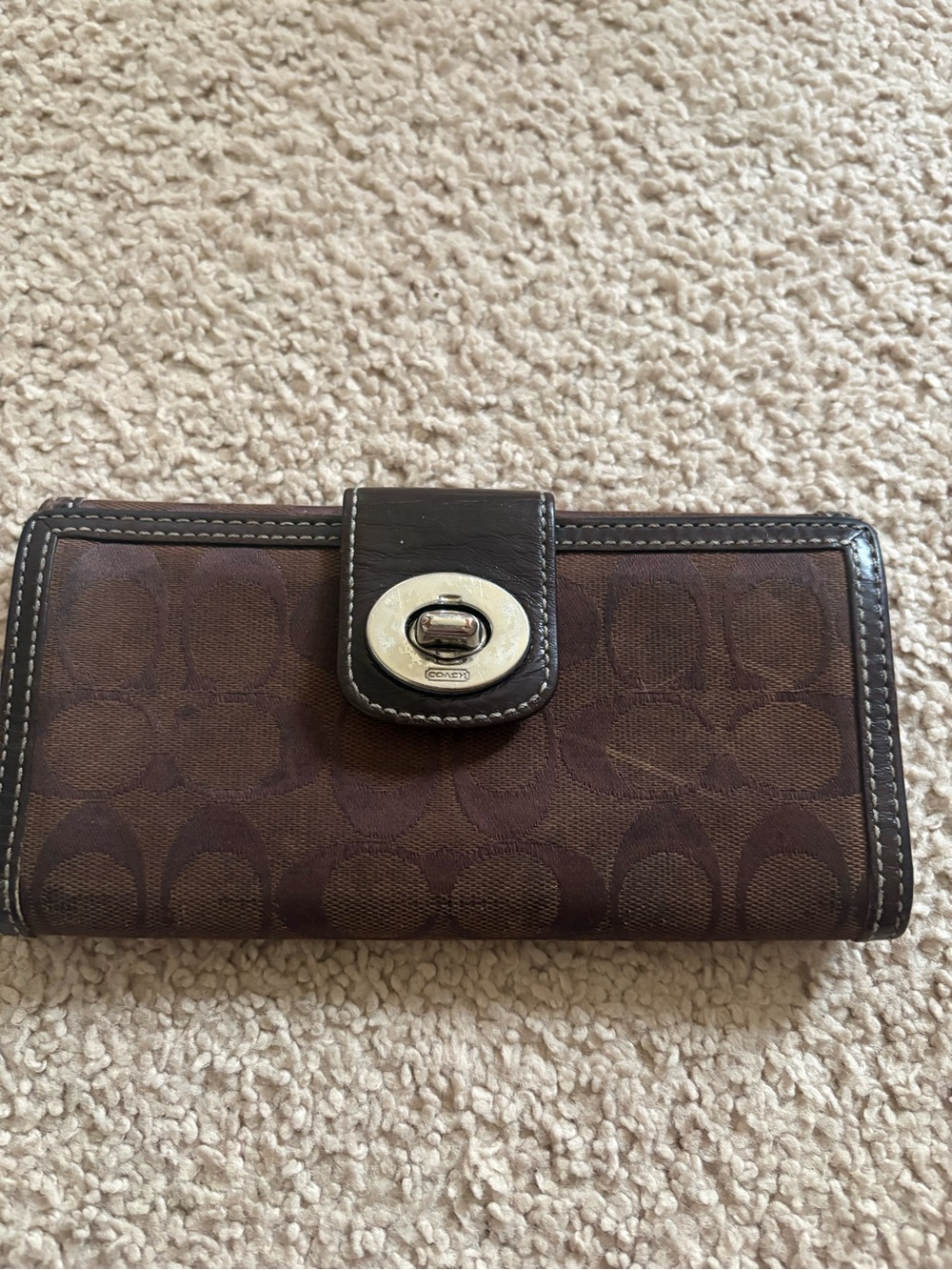 Vintage Coach Dark Brown Signature Canvas Turnlock Wallet